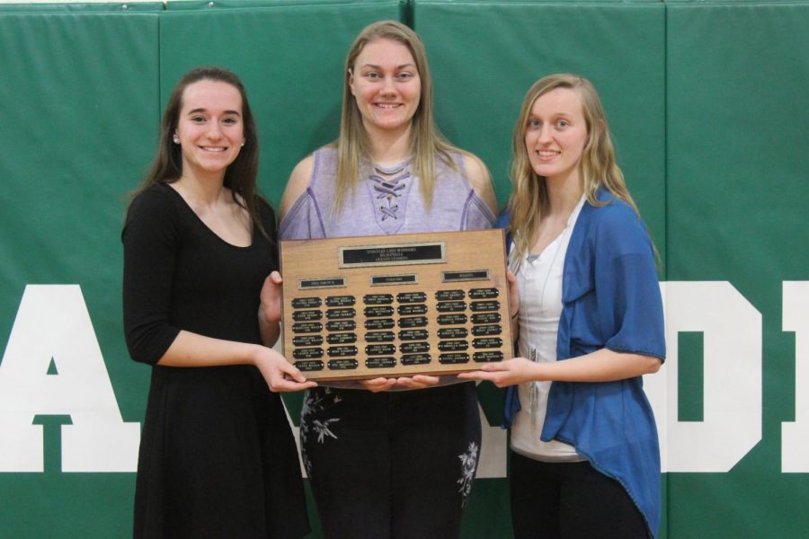 Reagan Folda, Rachel Shonka, and Tasha Wolken were honored for their achievements in Girls Basketball.