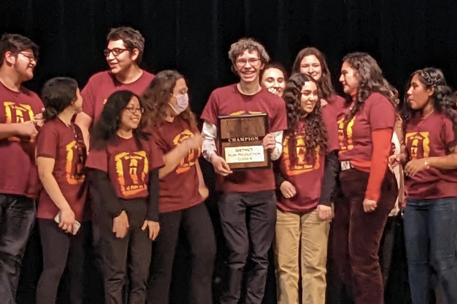 The One Act crew overjoyed that they got first place at Districts.